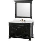 Wyndham Collection - Andover 48 Inch Single Bathroom Vanity in Black, White Carrara Marble Countertop, Undermount Oval Sink, and 44 Inch Mirror - Black