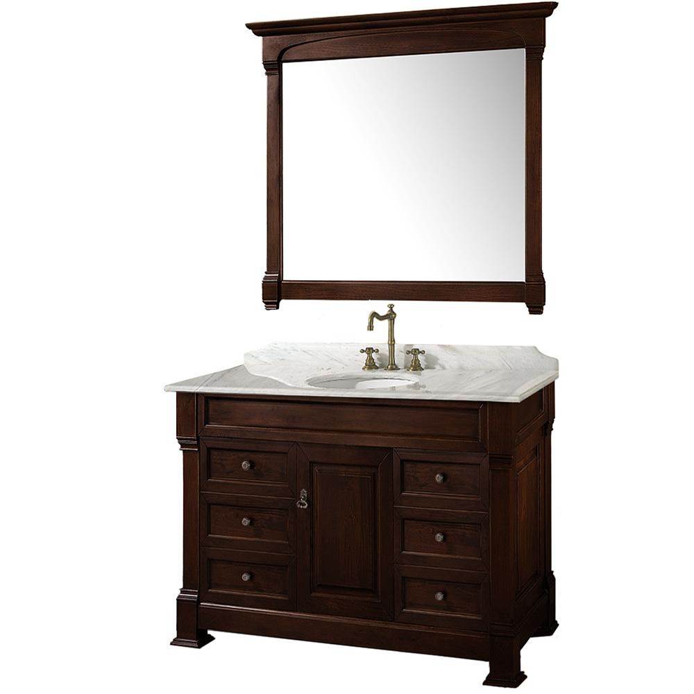 Wyndham Collection - Andover 48 Inch Single Bathroom Vanity in Dark Cherry, White Carrara Marble Countertop, Undermount Oval Sink, and 44 Inch Mirror - Dark Cherry