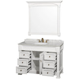 Andover 48 Inch Single Bathroom Vanity in Black, White Carrara Marble Countertop, Undermount Oval Sink, and 44 Inch Mirror