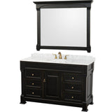 Wyndham Collection - Andover 55 Inch Single Bathroom Vanity in Black, White Carrara Marble Countertop, Undermount Oval Sink, and 50 Inch Mirror - Black