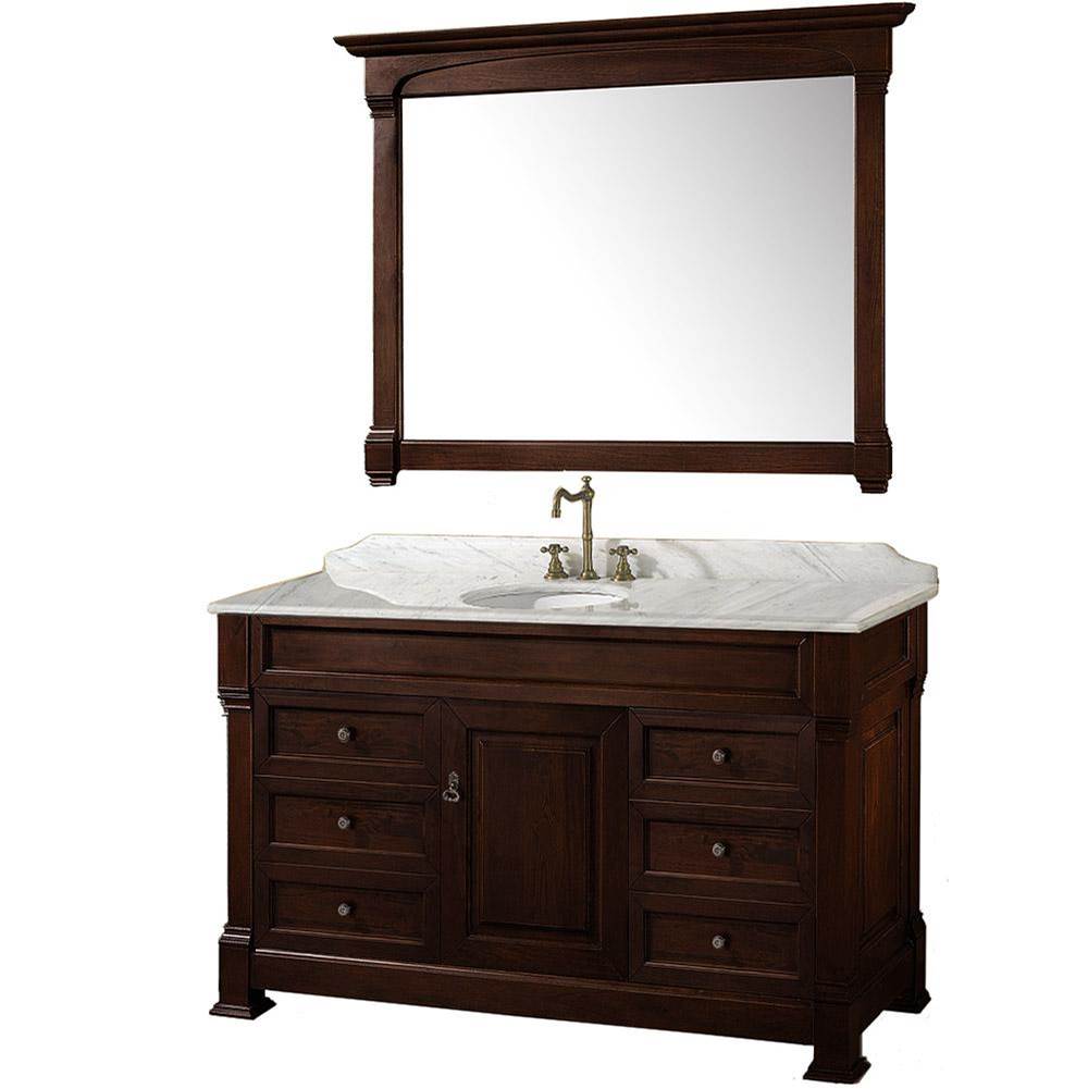 Wyndham Collection - Andover 55 Inch Single Bathroom Vanity in Dark Cherry, White Carrara Marble Countertop, Undermount Oval Sink, and 50 Inch Mirror - Dark Cherry