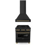 Z-Line - 30'' Autograph Edition Kitchen Package with Black Stainless Steel Dual Fuel Range and Range Hood with Champagne Bronze Accents - Champagne Bronze