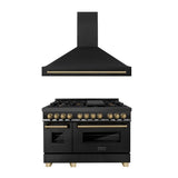Z-Line - 48'' Autograph Edition Kitchen Package with Black Stainless Steel Dual Fuel Range and Range Hood with Champagne Bronze Accents - Champagne Bronze