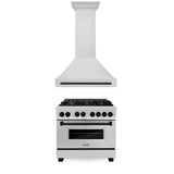 Z-Line - 36'' Autograph Edition Kitchen Package with Stainless Steel Dual Fuel Range and Range Hood with Matte Black Accents - Matte Black
