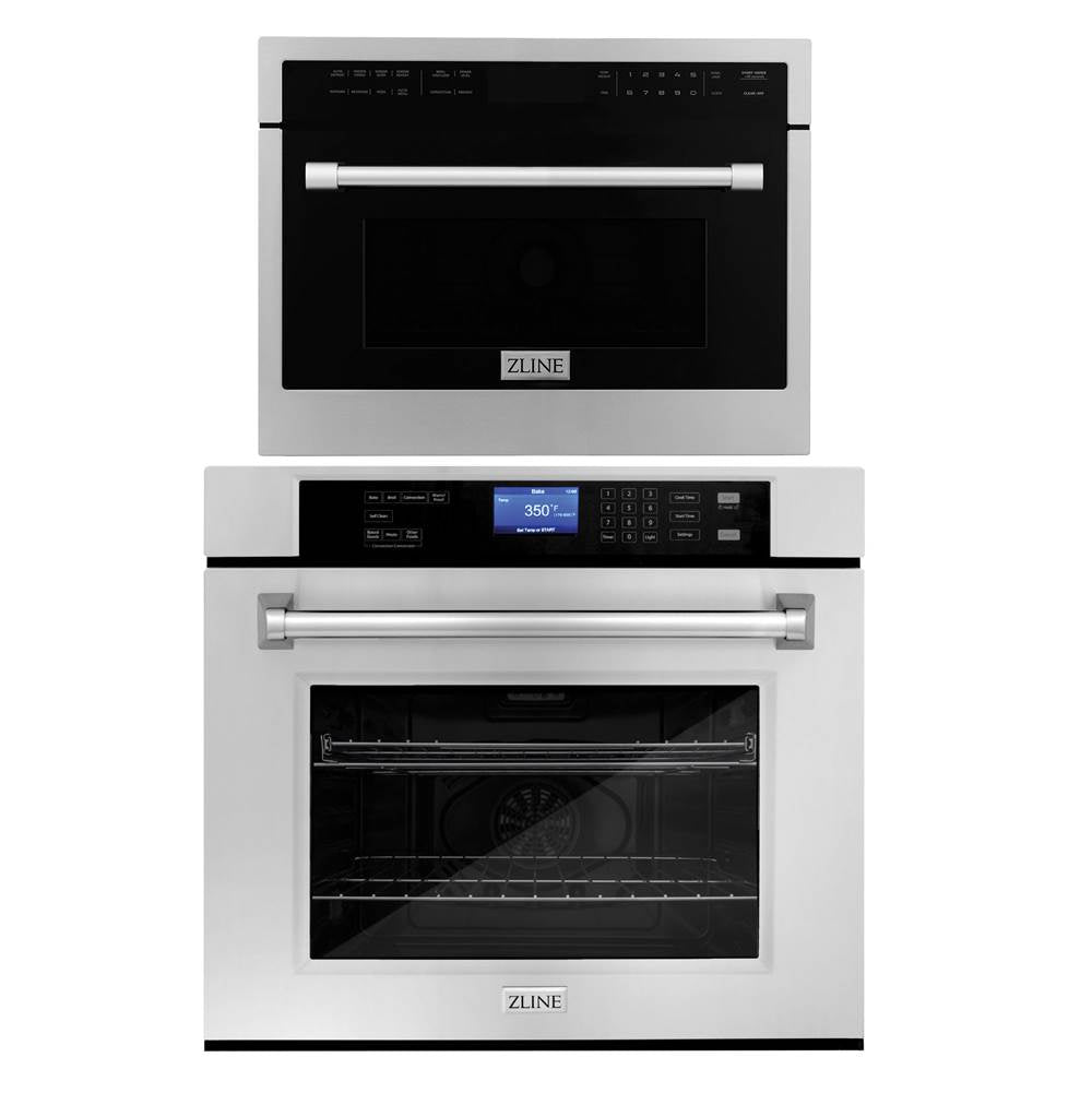 Z-Line - Stainless Steel 24'' Built-in Convection Microwave Oven and 30'' Single Wall Oven with Self Clean - Stainless Steel