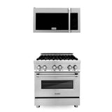 Z-Line - 30'' Kitchen Package with Stainless Steel Dual Fuel Range and Over The Range Microwave with Traditional Handle - Stainless Steel
