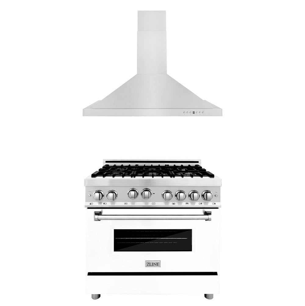 Z-Line - 36'' Kitchen Package with Stainless Steel Gas Range with White Matte Door and Convertible Vent Range Hood - Stainless Steel