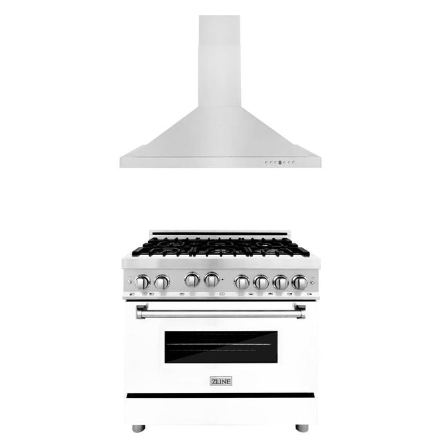 Z-Line - 36'' Kitchen Package with Stainless Steel Gas Range with White Matte Door and Convertible Vent Range Hood - Stainless Steel