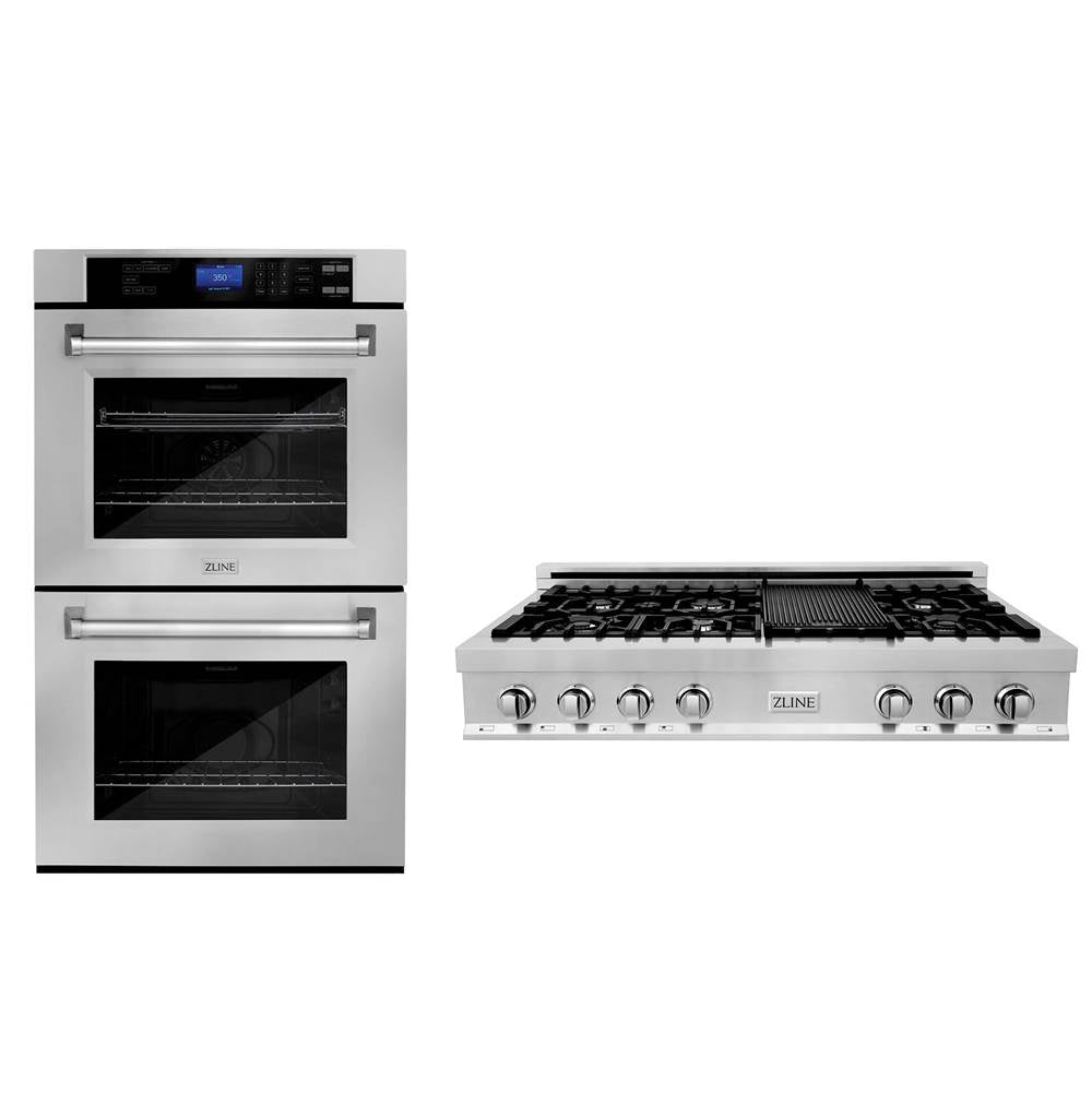 Z-Line - Kitchen Package with 48'' Stainless Steel Rangetop and 30'' Double Wall Oven - Stainless Steel