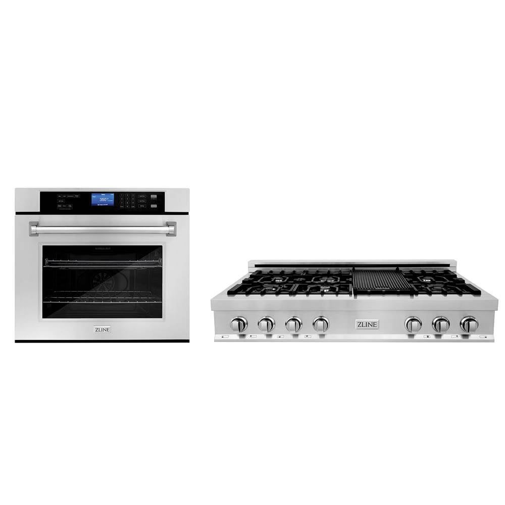 Z-Line - Kitchen Package with 48'' Stainless Steel Rangetop and 30'' Single Wall Oven - Stainless Steel