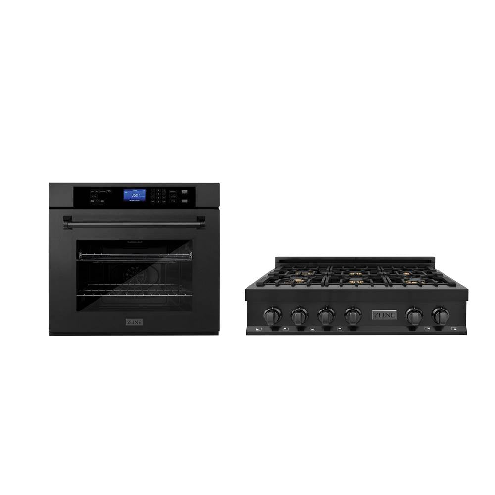 Z-Line - Kitchen Package with 36'' Black Stainless Steel Rangetop and 30'' Single Wall Oven - Black Stainless
