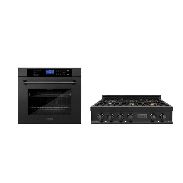 Z-Line - Kitchen Package with 36'' Black Stainless Steel Rangetop and 30'' Single Wall Oven - Black Stainless
