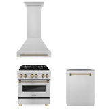 Z-Line - 30'' Autograph Edition Kitchen Package with Stainless Steel Dual Fuel Range, Range Hood and Dishwasher with Champagne Bronze Accents - Champagne Bronze
