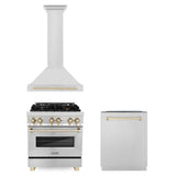 Z-Line - 30'' Autograph Edition Kitchen Package with Stainless Steel Dual Fuel Range, Range Hood and Dishwasher with Gold Accents - Polished Gold