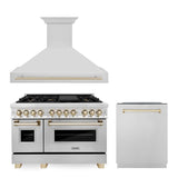 Z-Line - 48'' Autograph Edition Kitchen Package with Stainless Steel Dual Fuel Range, Range Hood and Dishwasher with Champagne Bronze Accents - Champagne Bronze