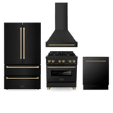 Z-Line - 30'' Autograph Edition Kitchen Package with Black Stainless Steel Dual Fuel Range, Range Hood, Dishwasher and Refrigeration with Champagne Bronze Accents - Champagne Bronze