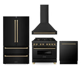 Z-Line - 36'' Autograph Edition Kitchen Package with Black Stainless Steel Dual Fuel Range, Range Hood, Dishwasher and Refrigeration with Champagne Bronze Accents - Champagne Bronze