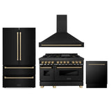 Z-Line - 48'' Autograph Edition Kitchen Package with Black Stainless Steel Dual Fuel Range, Range Hood, Dishwasher and Refrigeration with Champagne Bronze Accents - Champagne Bronze