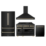 Z-Line - 48'' Autograph Edition Kitchen Package with Black Stainless Steel Dual Fuel Range, Range Hood, Dishwasher and Refrigeration with Gold Accents - Polished Gold