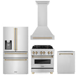 Z-Line - 30'' Autograph Edition Kitchen Package with Stainless Steel Dual Fuel Range, Range Hood, Dishwasher and Refrigeration with Champagne Bronze Accents - Champagne Bronze