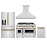 Z-Line - 48'' Autograph Edition Kitchen Package with Stainless Steel Dual Fuel Range, Range Hood, Dishwasher and Refrigeration with Champagne Bronze Accents - Champagne Bronze