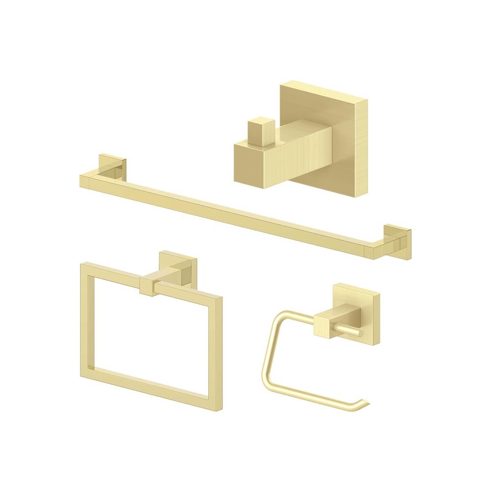 Z-Line - Bliss Bathroom Accessories Package with Towel Rail, Hook, Ring and Toilet Paper Holder in Polished Gold - Polished Gold