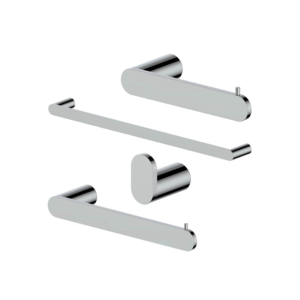 Z-Line - Crystal Bay Bathroom Accessories Package with Towel Rail, Hook, Ring and Toilet Paper Holder in Chrome - Chrome