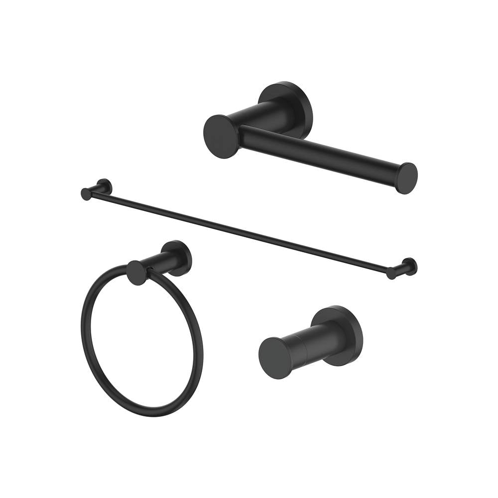 Z-Line - Emerald Bay Bathroom Accessories Package with Towel Rail, Hook, Ring and Toilet Paper Holder in Matte Black - Matte Black