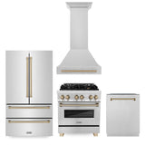 Z-Line - 30'' Autograph Edition Kitchen Package with Stainless Steel Dual Fuel Range, Range Hood, Dishwasher and Refrigeration with Champagne Bronze Accents - Champagne Bronze