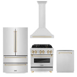 Z-Line - 30'' Autograph Edition Kitchen Package with Stainless Steel Dual Fuel Range, Range Hood, Dishwasher and Refrigeration with Gold Accents - Polished Gold