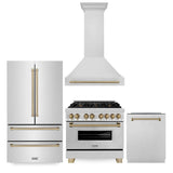 Z-Line - 36'' Autograph Edition Kitchen Package with Stainless Steel Dual Fuel Range, Range Hood, Dishwasher and Refrigeration with Champagne Bronze Accents - Champagne Bronze