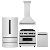 Z-Line - 36'' Autograph Edition Kitchen Package with Stainless Steel Dual Fuel Range, Range Hood, Dishwasher and Refrigeration with Matte Black Accents - Matte Black