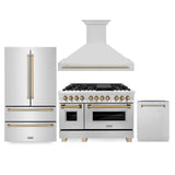 Z-Line - 48'' Autograph Edition Kitchen Package with Stainless Steel Dual Fuel Range, Range Hood, Dishwasher and Refrigeration with Champagne Bronze Accents - Champagne Bronze