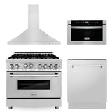 Z-Line - 30'' Kitchen Package with Stainless Steel Gas Range, Range Hood, Microwave Drawer and Tall Tub Dishwasher - Stainless Steel