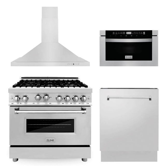 Z-Line - 30'' Kitchen Package with Stainless Steel Gas Range, Range Hood, Microwave Drawer and Tall Tub Dishwasher - Stainless Steel