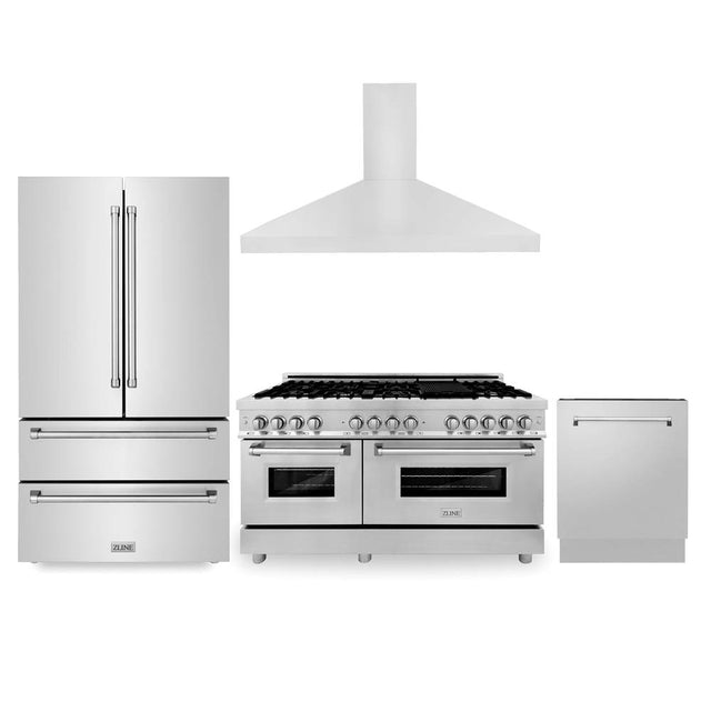 Z-Line - Kitchen Package with Refrigeration, 60'' Stainless Steel Dual Fuel Range, 60'' Convertible Vent Range Hood and 24'' Tall Tub Dishwasher - Stainless Steel