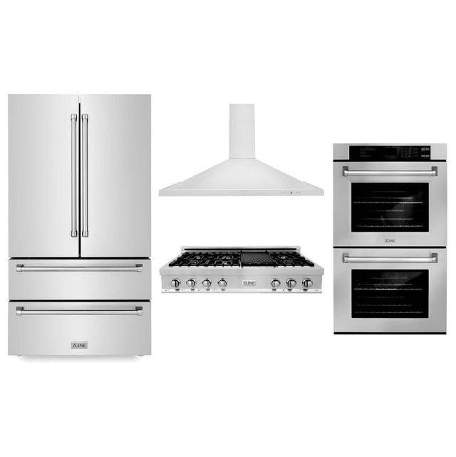 Z-Line - Kitchen Package with Refrigeration, 48'' Stainless Steel Rangetop, 48'' Range Hood and 30'' Double Wall Oven - Stainless Steel
