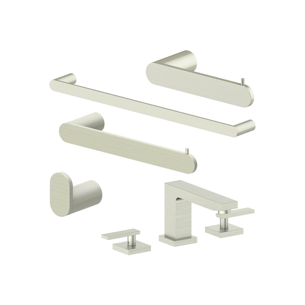 Z-Line - Crystal Bay Bathroom Package with Faucet, Towel Rail, Hook, Ring and Toilet Paper Holder in Brushed Nickel - Brushed Nickel