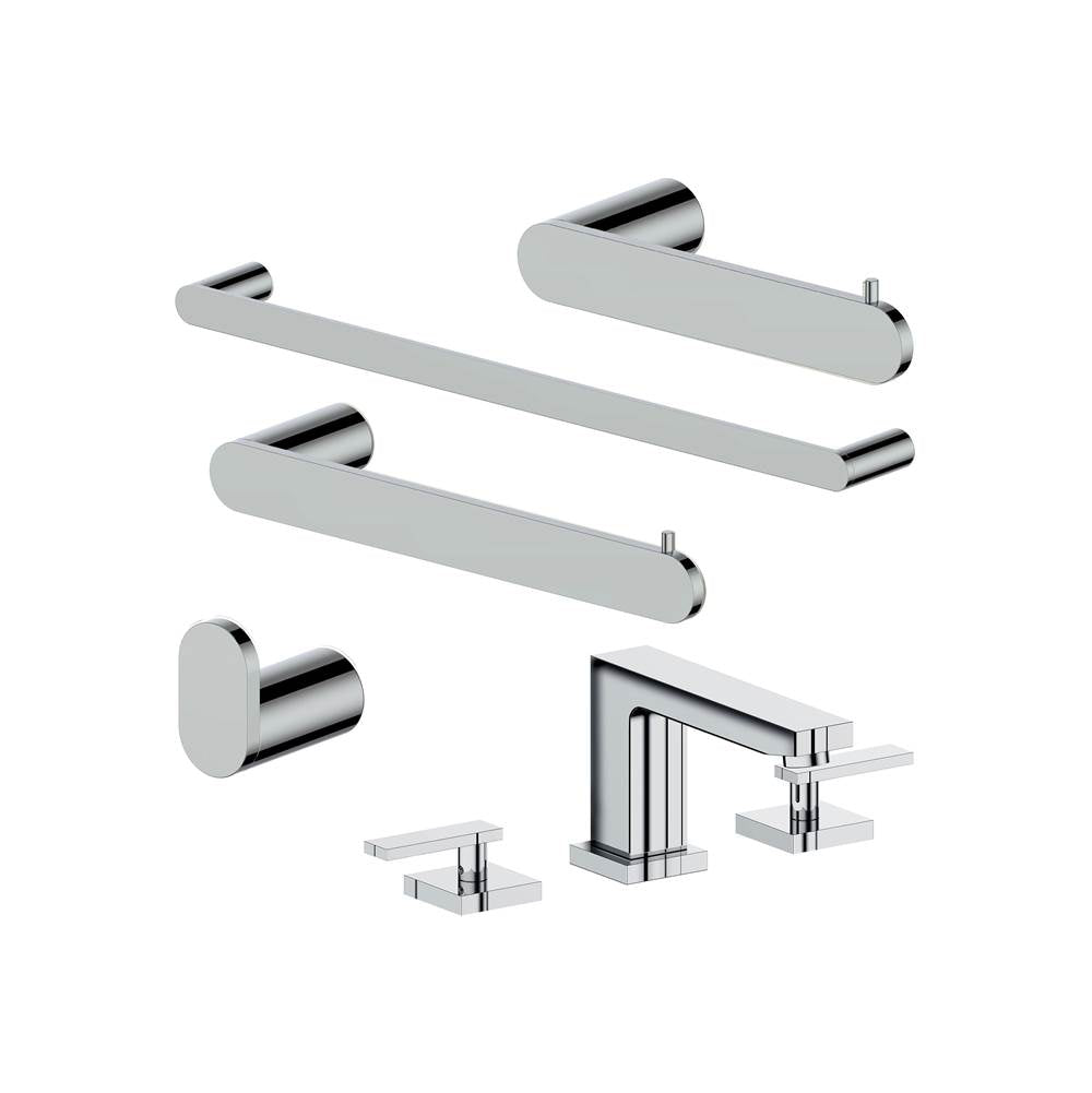 Z-Line - Crystal Bay Bathroom Package with Faucet, Towel Rail, Hook, Ring and Toilet Paper Holder in Chrome - Chrome