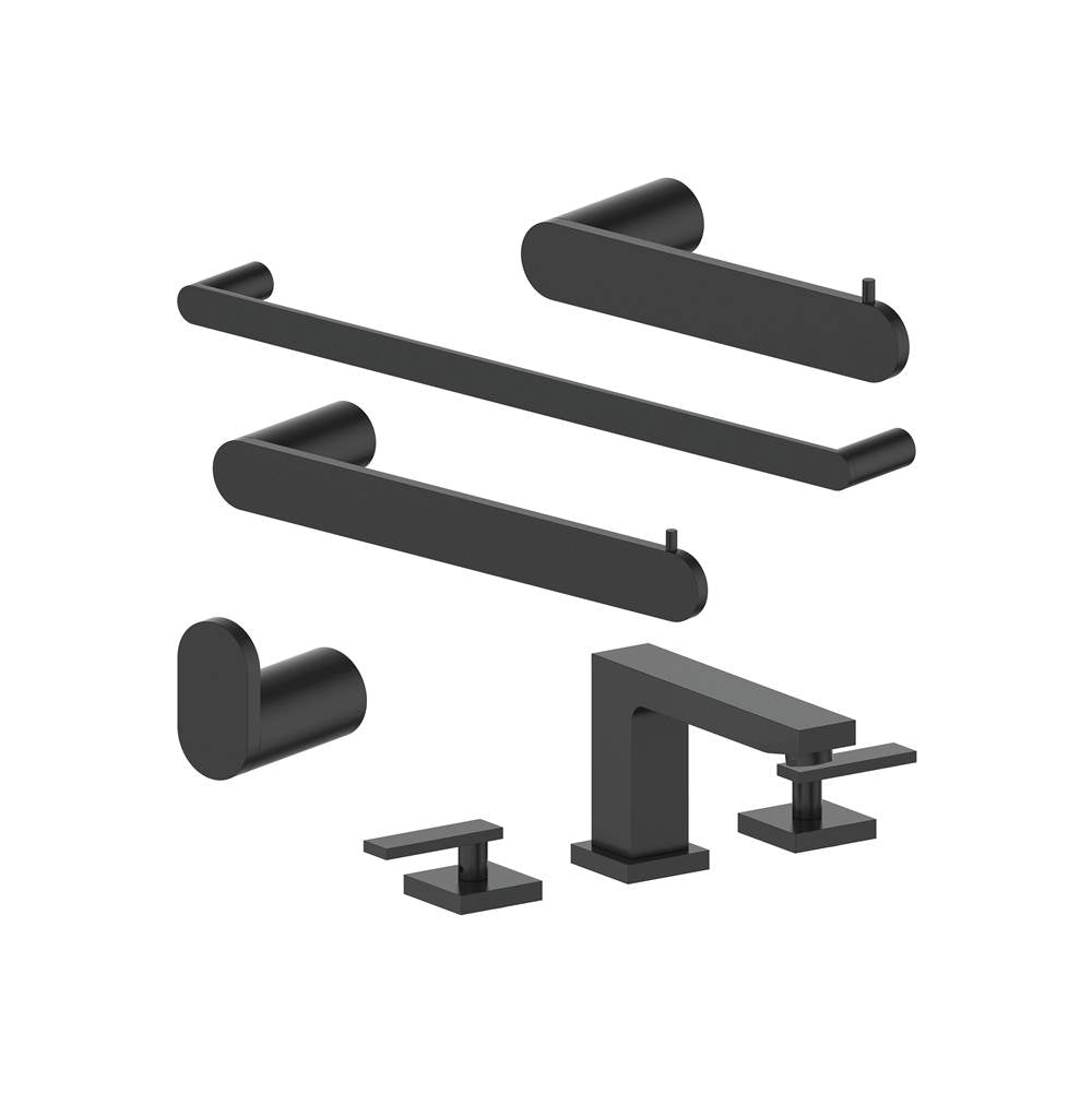 Z-Line - Crystal Bay Bathroom Package with Faucet, Towel Rail, Hook, Ring and Toilet Paper Holder in Matte Black - Matte Black