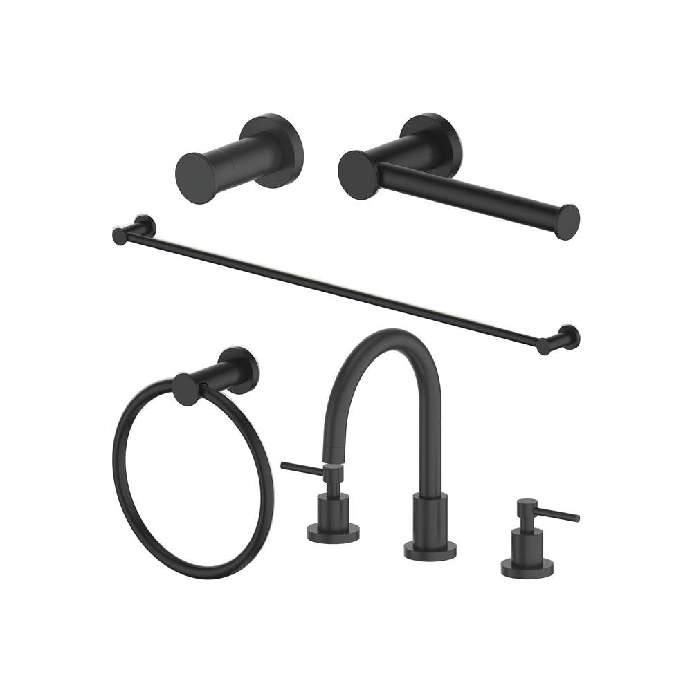 Z-Line - Emerald Bay Bathroom Package with Faucet, Towel Rail, Hook, Ring and Toilet Paper Holder in Matte Black - Matte Black