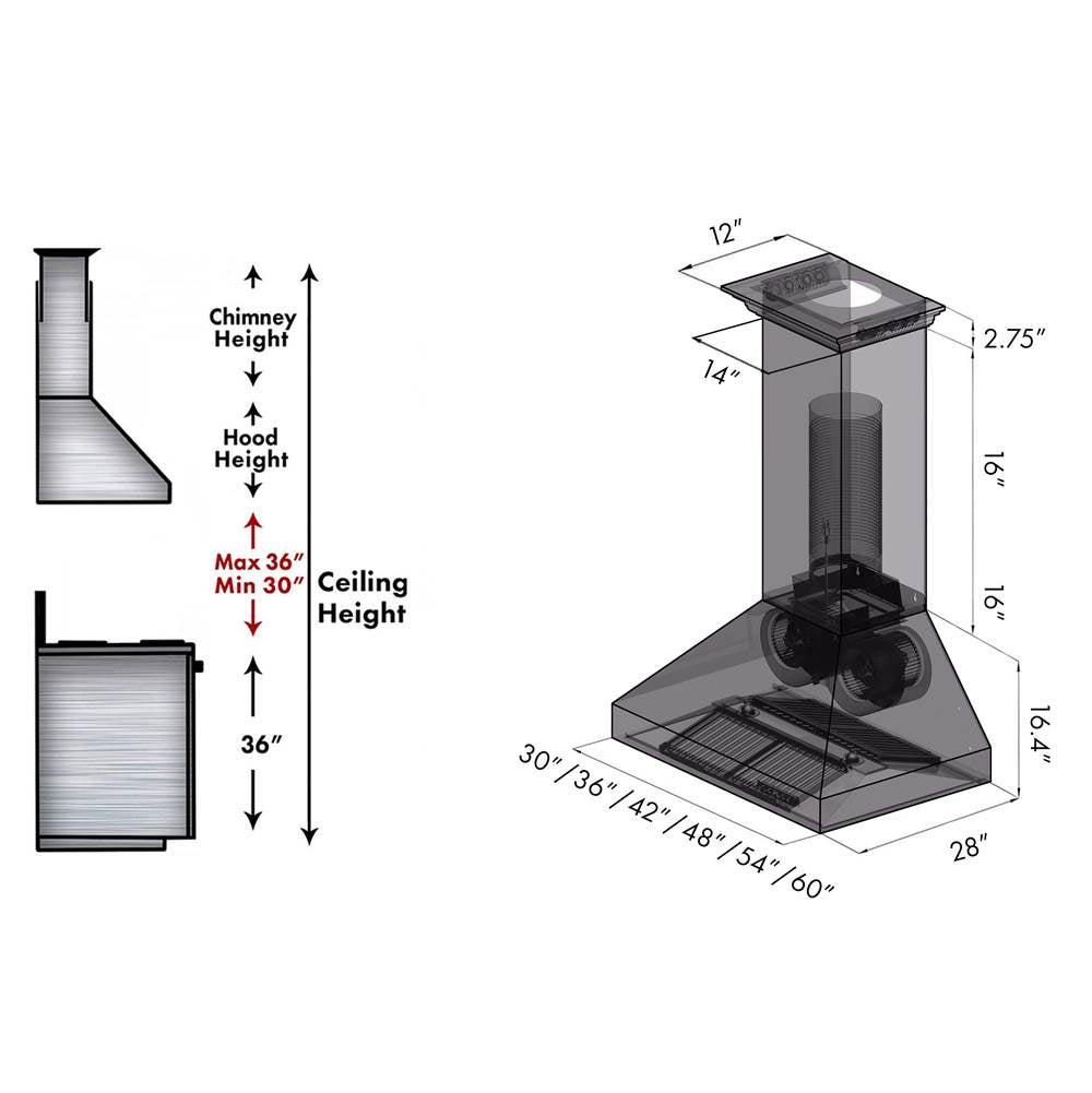 60'' Professional Wall Mount Range Hood in Stainless Steel with Built-in CrownSound Bluetooth Speakers