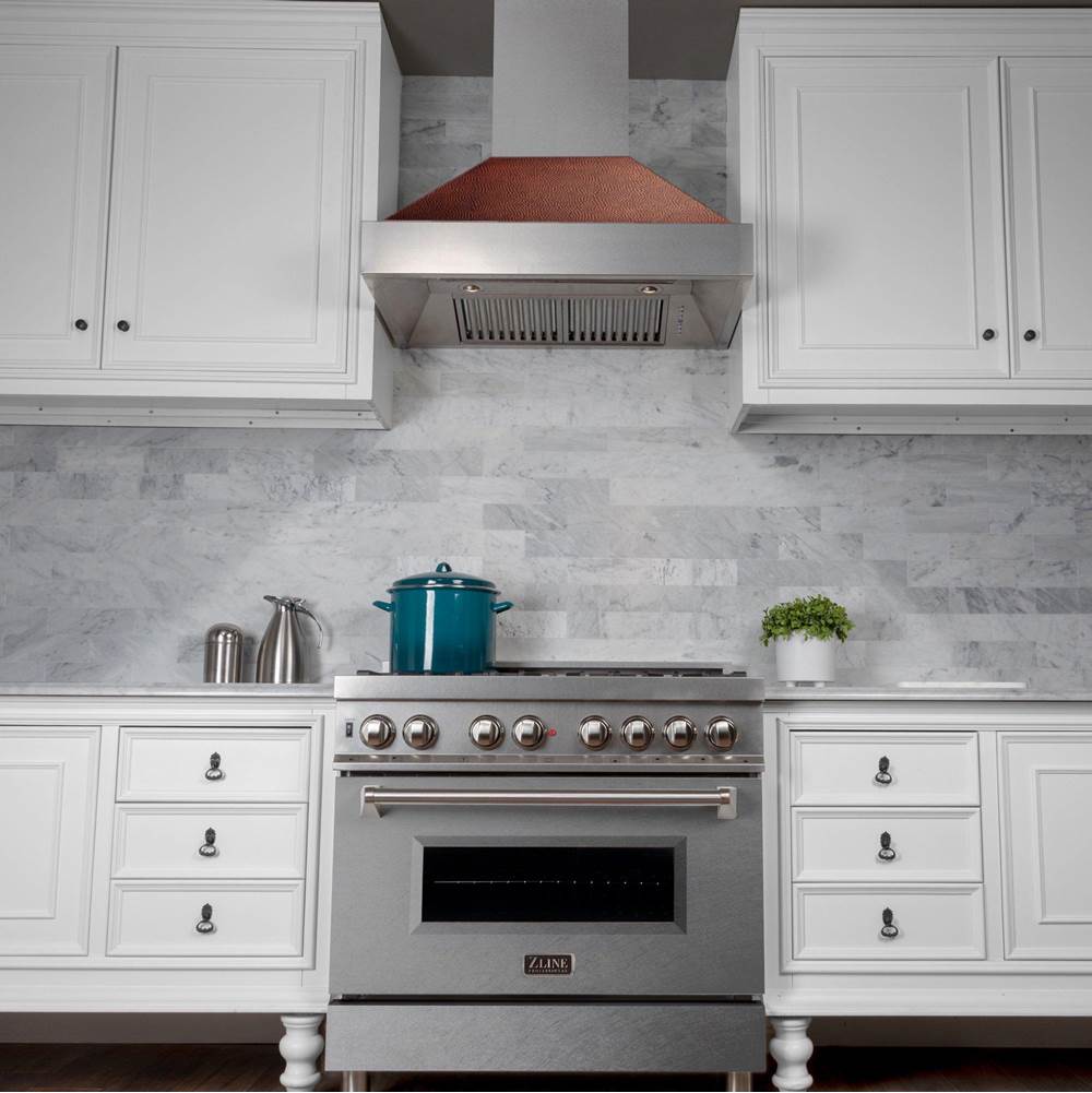 36'' DuraSnow Stainless Steel Range Hood with Hand-Hammered Copper Shell