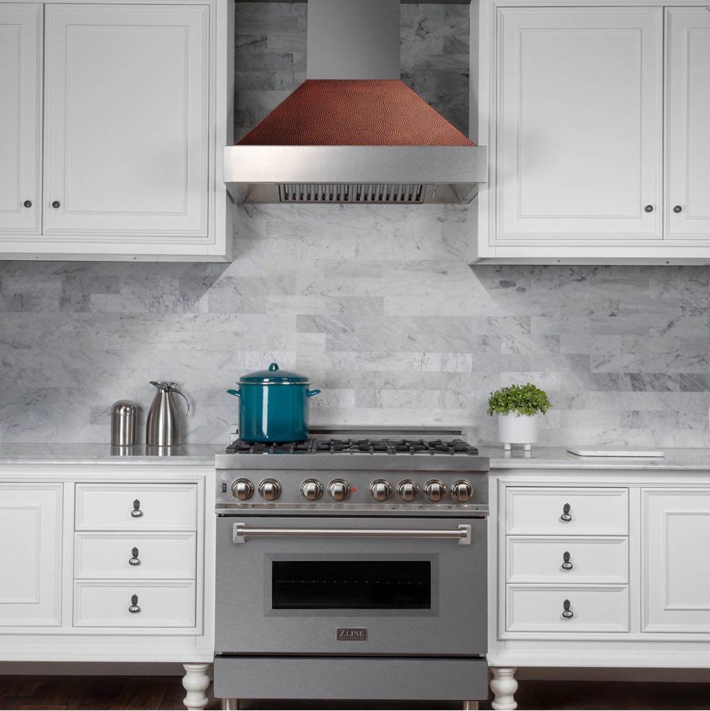 36'' DuraSnow Stainless Steel Range Hood with Hand-Hammered Copper Shell
