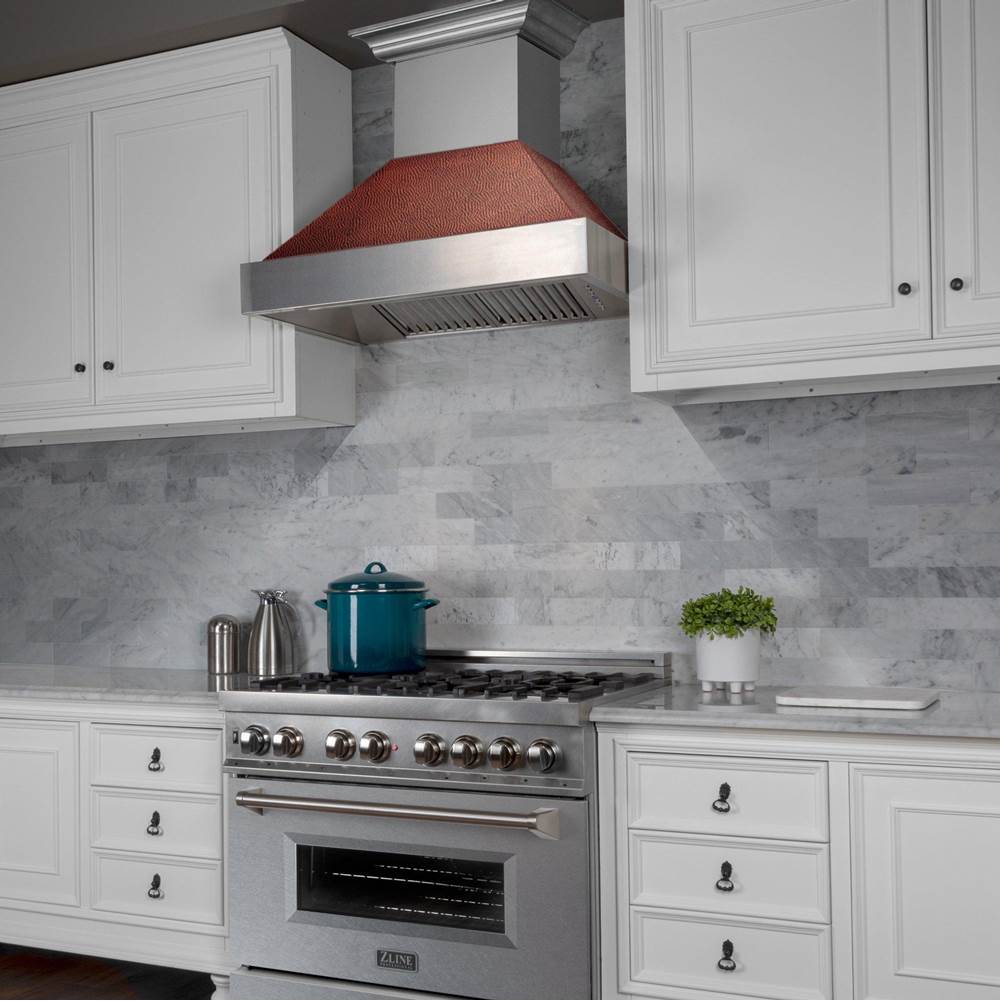36'' DuraSnow Stainless Steel Range Hood with Hand-Hammered Copper Shell