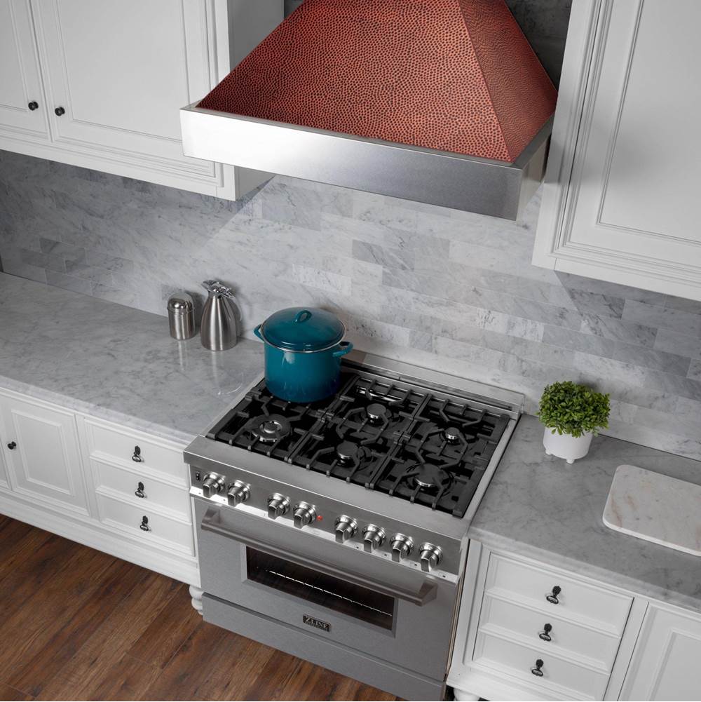 36'' DuraSnow Stainless Steel Range Hood with Hand-Hammered Copper Shell