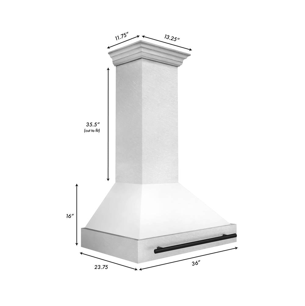 36'' Autograph Edition DuraSnow Stainless Steel Range Hood with White Matte Shell and Champagne Bronze Handle