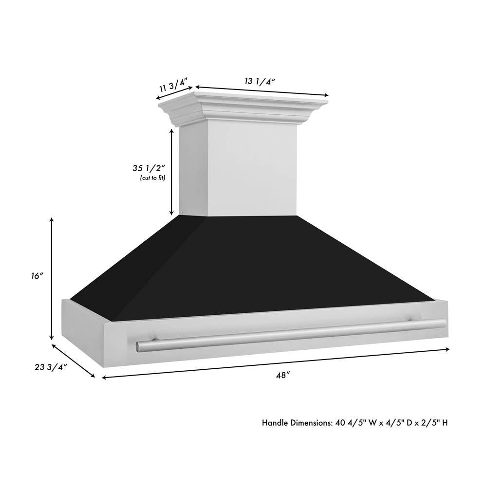 48'' Stainless Steel Range Hood with Black Matte Shell and Stainless Steel Handle