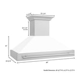 48'' Stainless Steel Range Hood with White Matte Shell and Stainless Steel Handle