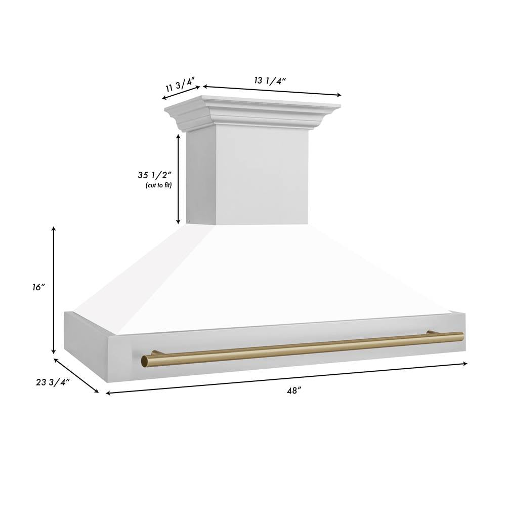 48'' Autograph Edition Stainless Steel Range Hood with White Matte Shell and Champagne Bronze Handle